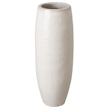 Round Tall Jar, Distressed White 13X37"H