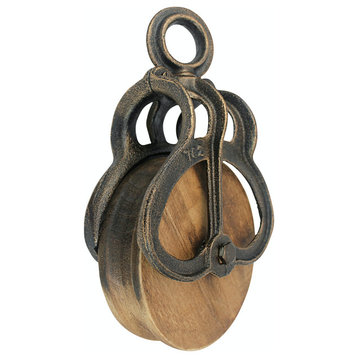 Vintage-Style Cast-Iron and Wood Wheel Farm Pulley Large