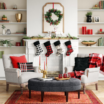 Traditional Holiday Living Room with Red Accent Décor Collection