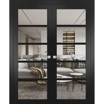 Interior French Double Doors 84 x 96, Quadro 4522 Black & Clear Glass, Hall