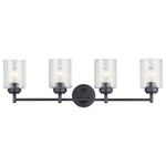 KICHLER - Winslow Black Bath 4-Light - The modern Winslow 4-light 30-inch bath light in a Black finish with Clear Seeded glass shade pair beautifully with the linear arms, bringing light and dimension to a space.