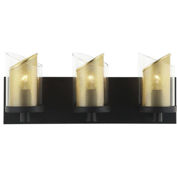 So Inclined 3 Light Bathroom Vanity Light, Black and Gold