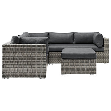 4-Piece Rattan Outdoor Patio Sectional with Cushions - Grey