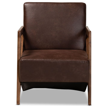 Christa Dark Brown Faux Leather Upholstered and Brown Finished Wood Accent Chair
