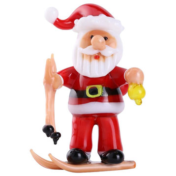 Murano Christmas Winter Decorative Glass Santa with Skis Figurine