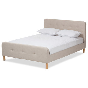 Samson Charcoal Upholstered Platform Bed, Light Beige, Full