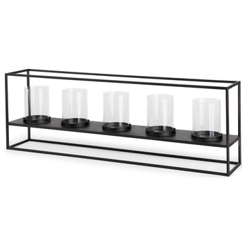 Cindy 5 Candle Matte Black Metal Hurricane Glass Tabletop Candle Holder