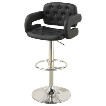 Benzara BM166621 Tufted Seat And Back Chair Style Barstool Black & Silver