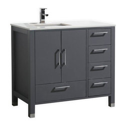36" Matte Grey Vanity with White Quartz Counter Top - Bathroom Vanities And Sink Consoles