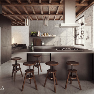 Loft kitchen, design and visualization: KOLA Studio