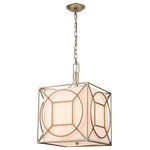 Elk Home - Shaftsbury Square 14" Wide 3-Light Pendant, Antique Silver - Requires  3 Light  Candelabra  Base Bulb Not Included. 72 inches of  cord 36 inches of chain . Hardwired only.  Antique Silver Finish, White Fabric Shade.