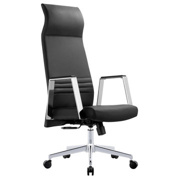 LeisureMod Aleen High-Back Leather Office Chair With Swivel and Tilt, Black