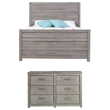 Home Square 2-Piece Set with Queen Bed & 6-Drawer Dresser in Antique Gray