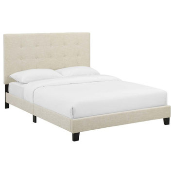Modway Melanie Full Tufted Button Upholstered Fabric Platform Bed in Beige