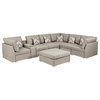 Lucy Beige Fabric Reversible Modular Sectional Sofa With USB Console and Ottoman