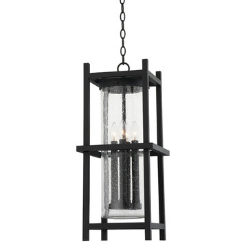 Carlo 4 Light Exterior Lantern Textured Black Frame Clear Seeded Glass