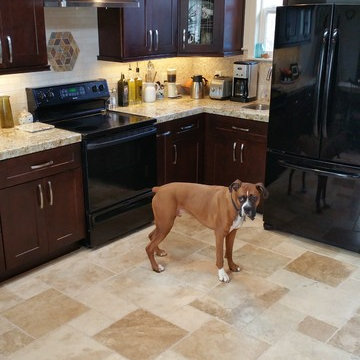 Tuscany Blend Travertine Flooring and Granite Mini-Slab Remodel w/ Mosaics