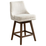 Armen Living - Branson Brown Solid Wood 26" Swivel Barstool, Beige Fabric, Set of 2 - The Branson Bar Stool is the perfect combination of style, comfort, and functionality for your kitchen island, counter, or home bar. Designed with a modern transitional flair, this bar stool features a durable rubberwood frame with a stunning wire-brushed finish, adding warmth and texture to any space. The cushioned seat and low-back design are upholstered in high-quality polyester fabric, ensuring both durability and elegance.