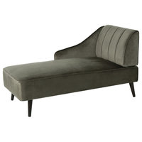Indira Glam Velvet Chaise Lounge, Gray/Dark Walnut