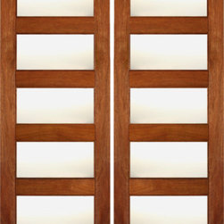 RB-02 Interior Wood Mahogany Contemporary Matte Glass Double Door - Interior Doors