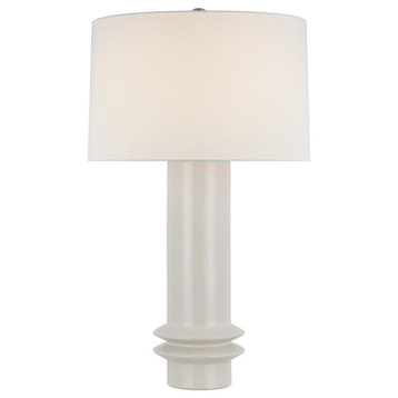 Montaigne Medium Table Lamp in New White with Linen Shade