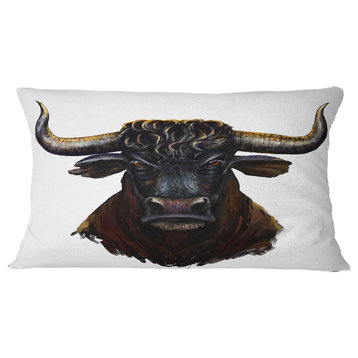 Furious Bull Illustration Art Animal Throw Pillow, 12"x20"