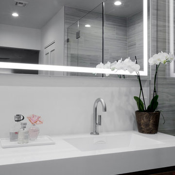 2 Full bathrooms & a new Powder room modern remodeling in Woodland Hills CA