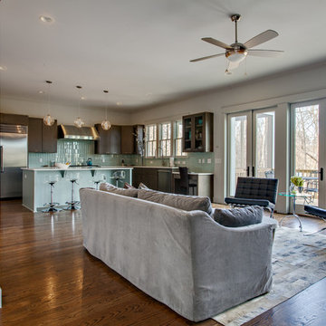 Living Room with Brushed Steel Discus Ceiling Fan