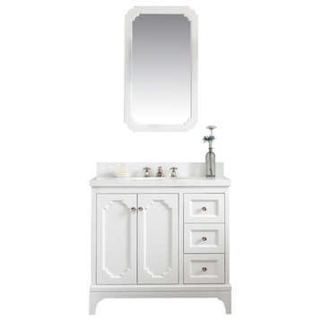 36" Wide Pure White Single Sink Quartz Carrara Bathroom Vanity