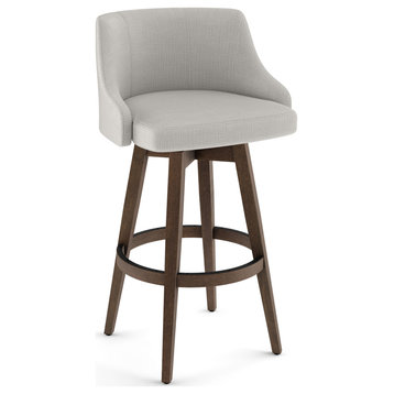Amisco Nolan Swivel Stool, Pale Grey Beige Polyester / Brown Wood, Counter Height