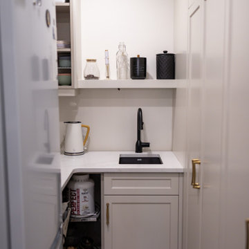 Pantry Coffee Station with Quartz Counter and Bar Sink