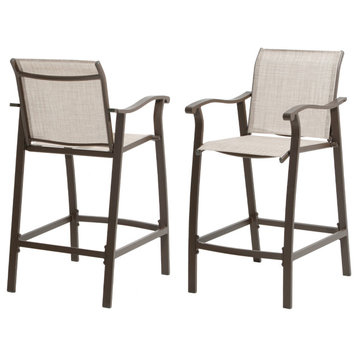 Outdoor Bar Stools Patio Bar Chairs, Set of 2, Beige