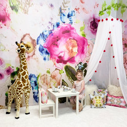 Little Girls Bedroom, Girls Playroom, Floral Wall Mural, Flower Wall Decal, Pink - Kids Wall Decor