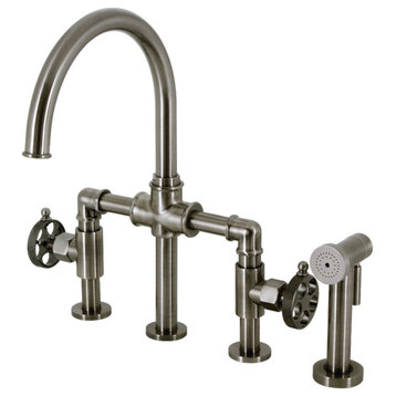 KS2334RKX Webb Bridge Kitchen Faucet With Brass Sprayer, Black Stainless