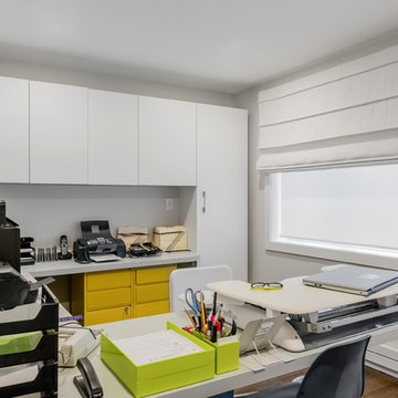 A color-blocked office space in Newton, MA