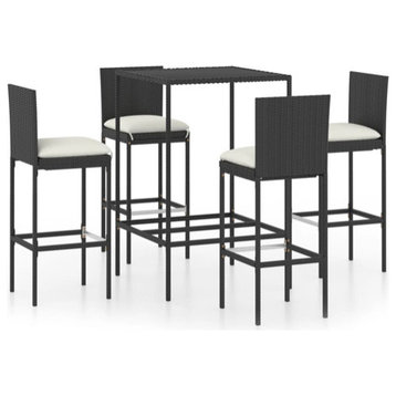 vidaXL Patio Bar Set with Cushions 5 Piece Poly Rattan Black Table Chairs