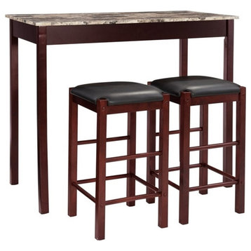 Linon Tifton Three Piece Wood Tavern Dining Set Backless Stools in Espresso