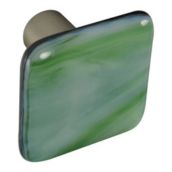CKP - Art Glass Knob, Light Green Swirl, Dull Brushed Nickel Base - Cabinet And Drawer Knobs