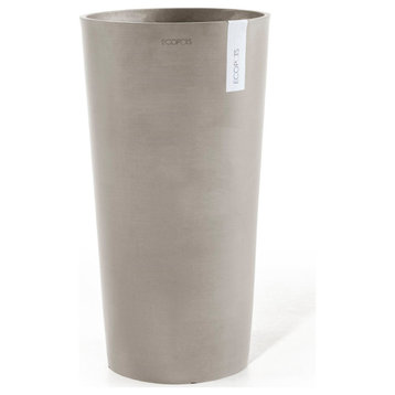 Ecopots Amsterdam Round Recycled Mid High Plastic Planter Flower Pot, Taupe, 26"