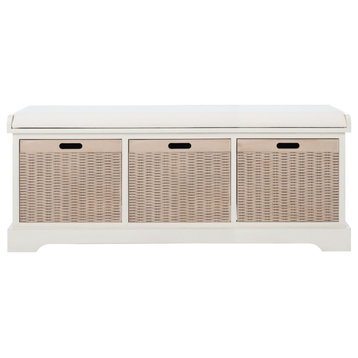 Zoe 3 Drawer/Cushion Storage Bench Distressed White