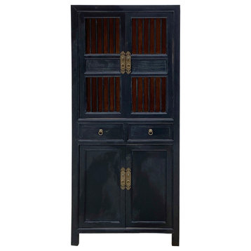 Chinese Distressed Black Small Display Bookcase Curio Cabinet Hcs6942
