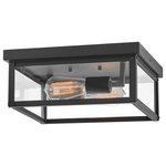 Hinkley Lighting - Beckham Medium Flush Mount in Black - The clean and classic Beckham is the ultimate flush mount for a variety of outdoor applications. The two-light ceiling mount features sharp lines with a square canopy  suitable for indoor and outdoor locations. Its clear glass panels and open bottom emit a beautiful and even flow throughout any space. Beckham is available in a Black or Oil Rubbed Bronze finish. Vintage style filament bulbs recommended.&nbsp
