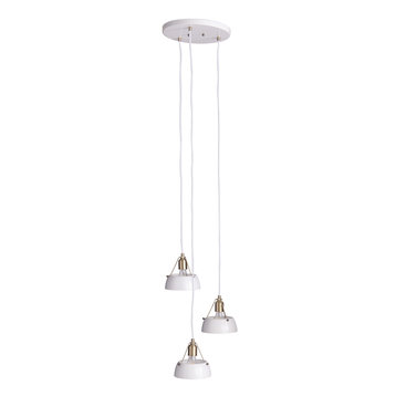Renners Contemporary 3-Light Cluster Penant, White and Antique Brass