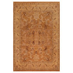 Bareens Designer Rugs - Antique Lavastone Low-Pile Regan Brown/Gold Wool Rug - 8'3'' x 9'5'' - An exhilarating oriental rug with distinctive motifs and wide-ranging pallet of warm colors, this antique vintage distressed low pile hand knotted masterpiece is a breath-taking addition to any decor. Featuring a soft low pile, showcasing the intricate design with an awe-inspiring color palette this masterpiece is known for its versatility, all vegetable dyes, and high knot count. Known for its artistic individuality, masterful construction, and enduring appeal this one-of-a-kind rug is an excellent addition to any d�cor.