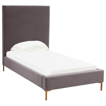 Delilah Velvet Bed, Gray, Twin