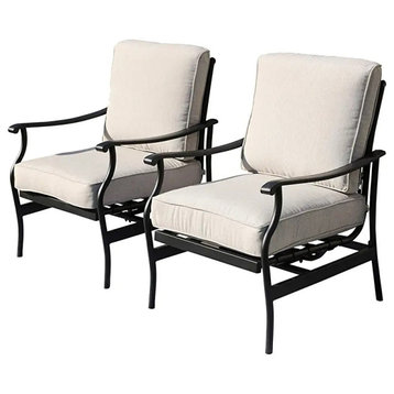 2 Pack Patio Lounge Chair, Aluminum Frame With Comfortable Cushioned Seat, Beige