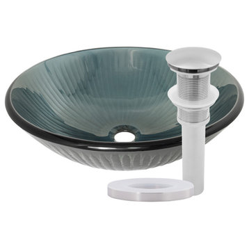 Fresso Hand Painted Grey-Green Stemmed Glass Vessel Bathroom Sink with Drain, Brushed Nickel