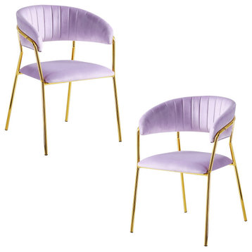Bellai Gold Plated With Pink Velour Fabric Chairs, Set of 2