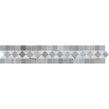 Carrara Marble Bias Border With Blue-Gray Dots, 2 X 12 Polished, 5 pieces