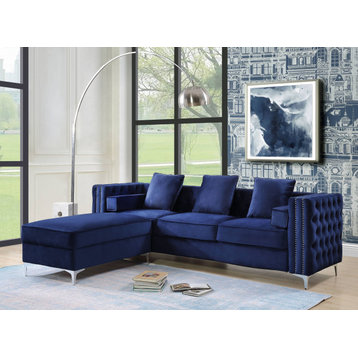 Bovasis Sofa With 5 Pillows, Blue Velvet